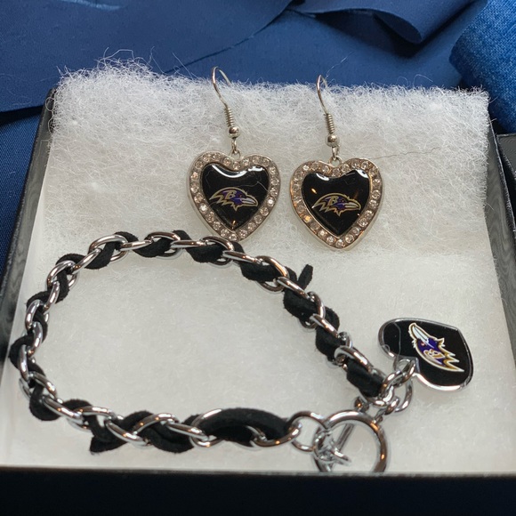 Baltimore Ravens NFL Earrings & Charm Bracelet Set Black Purple - Picture 4 of 6